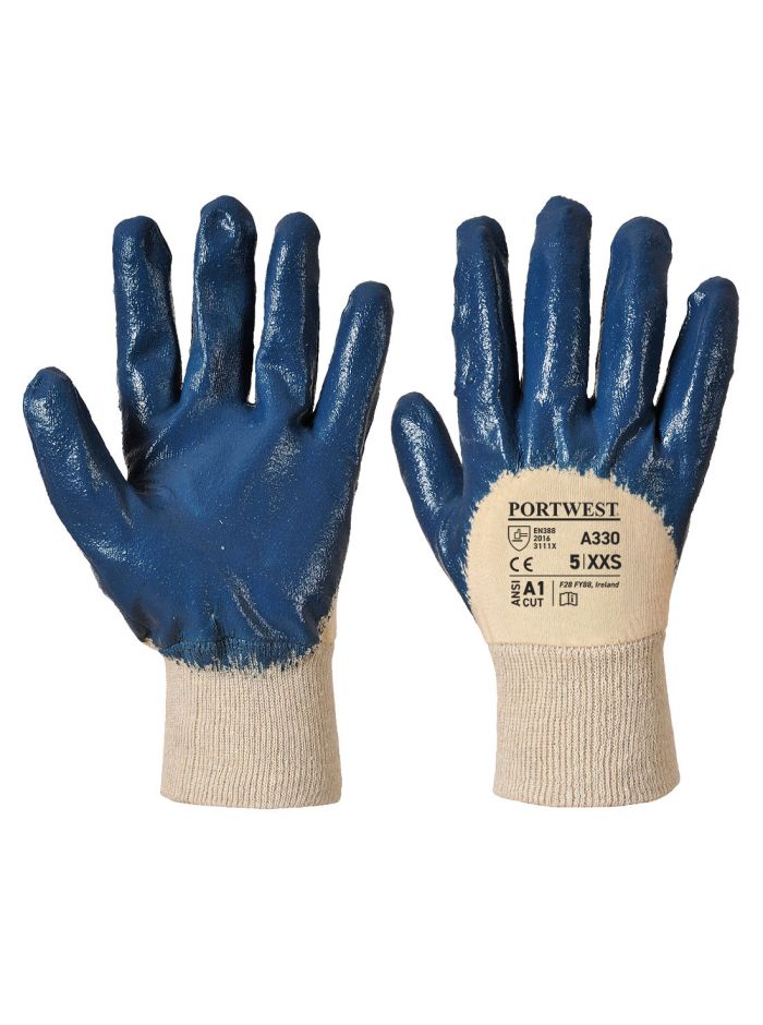 Grip 12 Nitrile Light Knitwrist Glove, L, R, Navy
