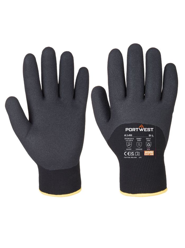 Cold 15 Nitrile Sandy 3/4 Dipped Glove, L, R, Black