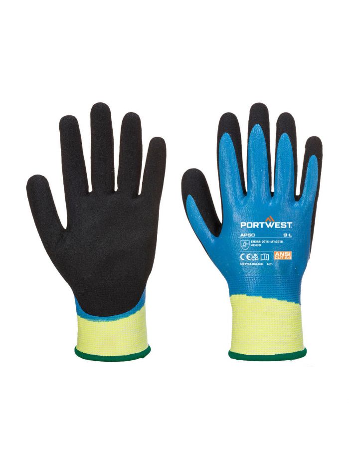 Cut D13 Nitrile Aqua Glove, L, R, Blue/Black