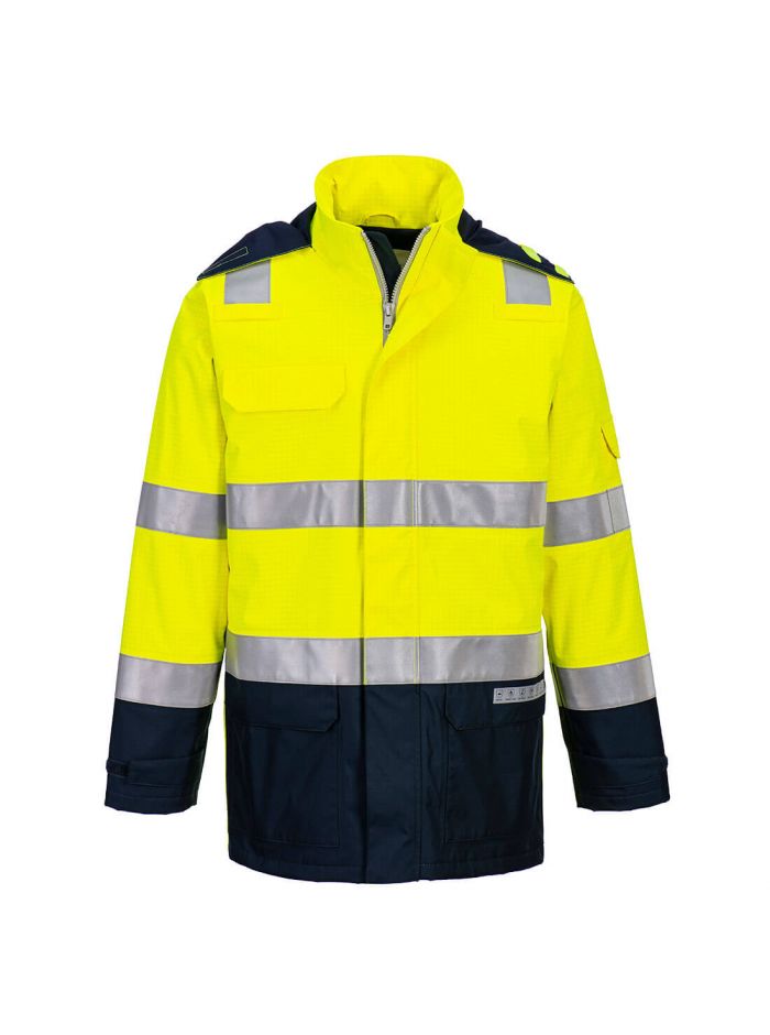 Bizflame Rain+ Hi-Vis Multi-Norm Contrast FR Jacket, L, R, Yellow/Navy