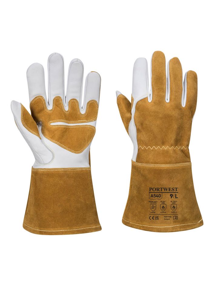 MIG Welders 320 Grain Leather Reinforced Gauntlet , L, R, Brown
