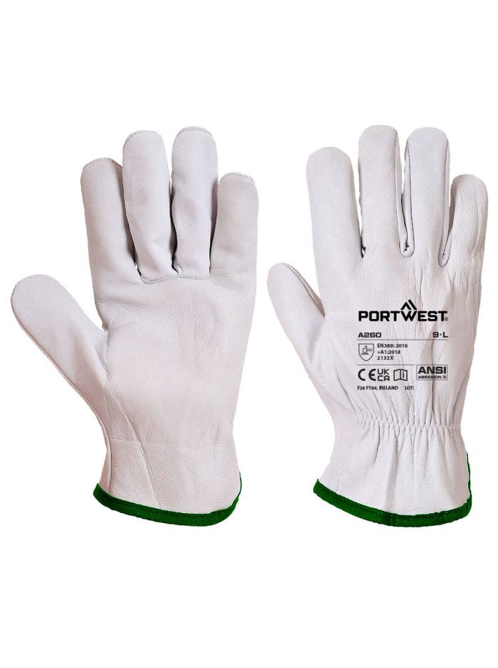 Leather Driver 115 Goat Grain Glove, L, R, Grey