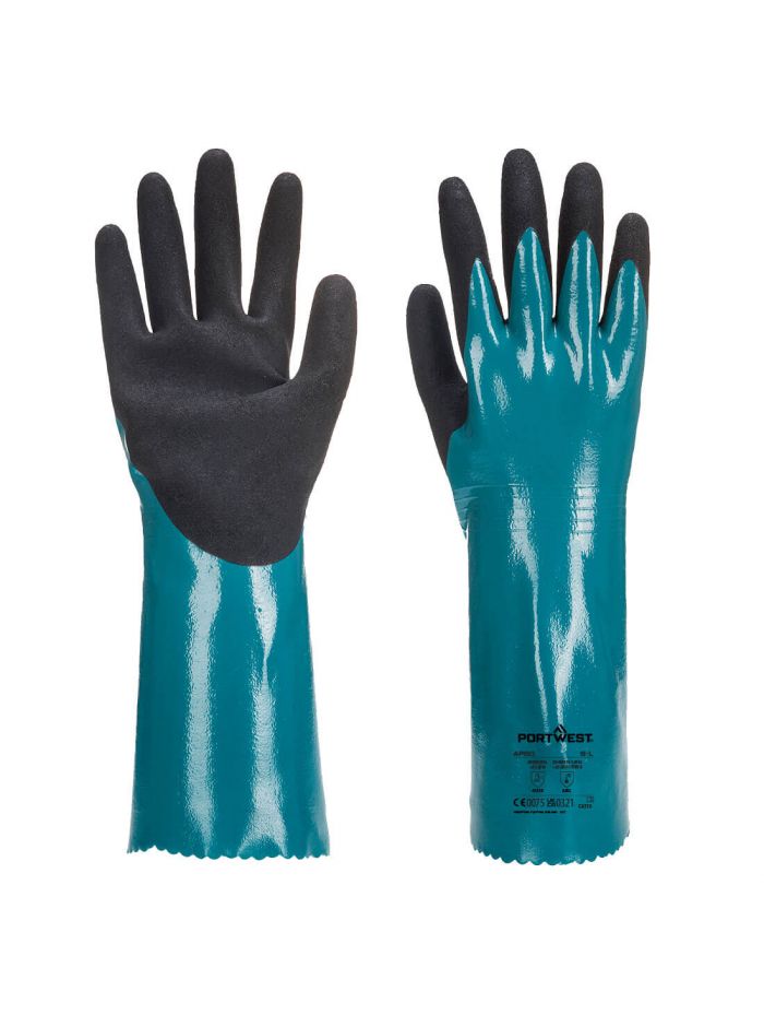 Chem 300 Nitrile Sandy Double Dipped Gauntlet, L, R, Blue/Black