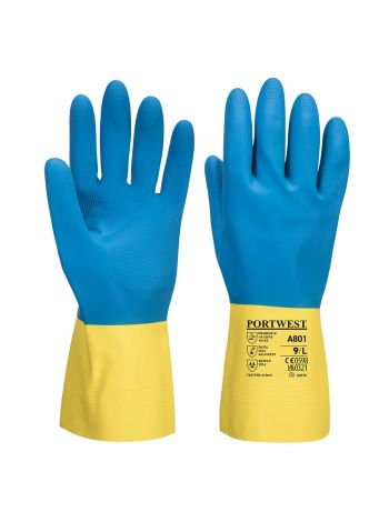 Chem 300 Latex Double Dipped Gauntlet, L, R, Yellow/Blue
