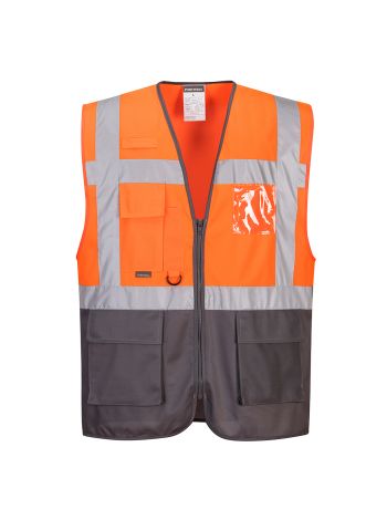 Warsaw Hi-Vis Contrast Executive Vest , XXXL, Y, Orange/Grey