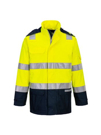 Bizflame Rain+ Hi-Vis Multi-Norm Contrast FR Jacket, L, R, Yellow/Navy