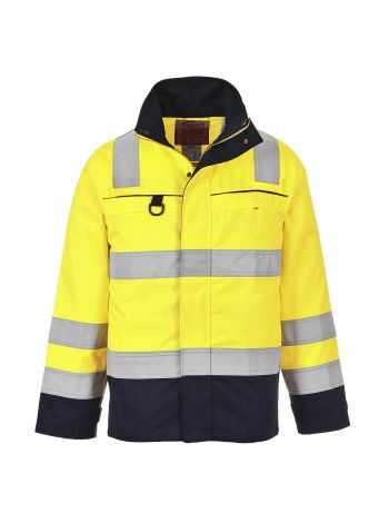Bizflame Work Hi-Vis Multi-Norm Contrast FR Jacket, L, R, Yellow/Navy